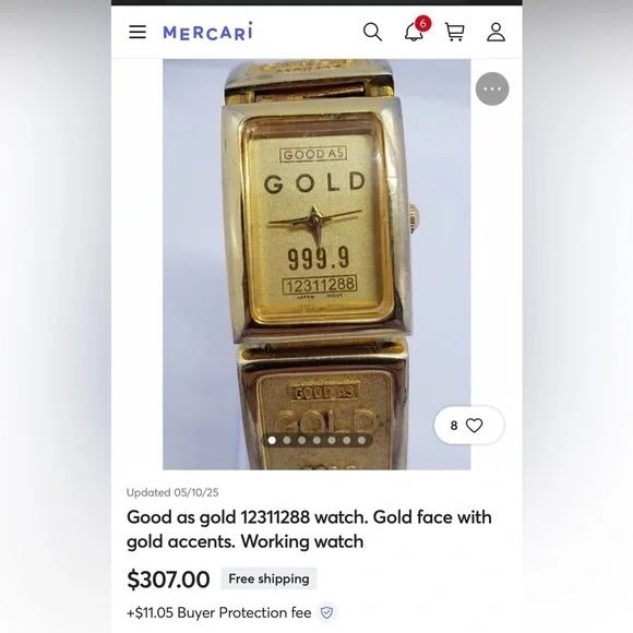 Gold Bullion Bar Novelty Watch Vintage Cannes Quartz New Battery Gold Tone - Picture 14 of 15